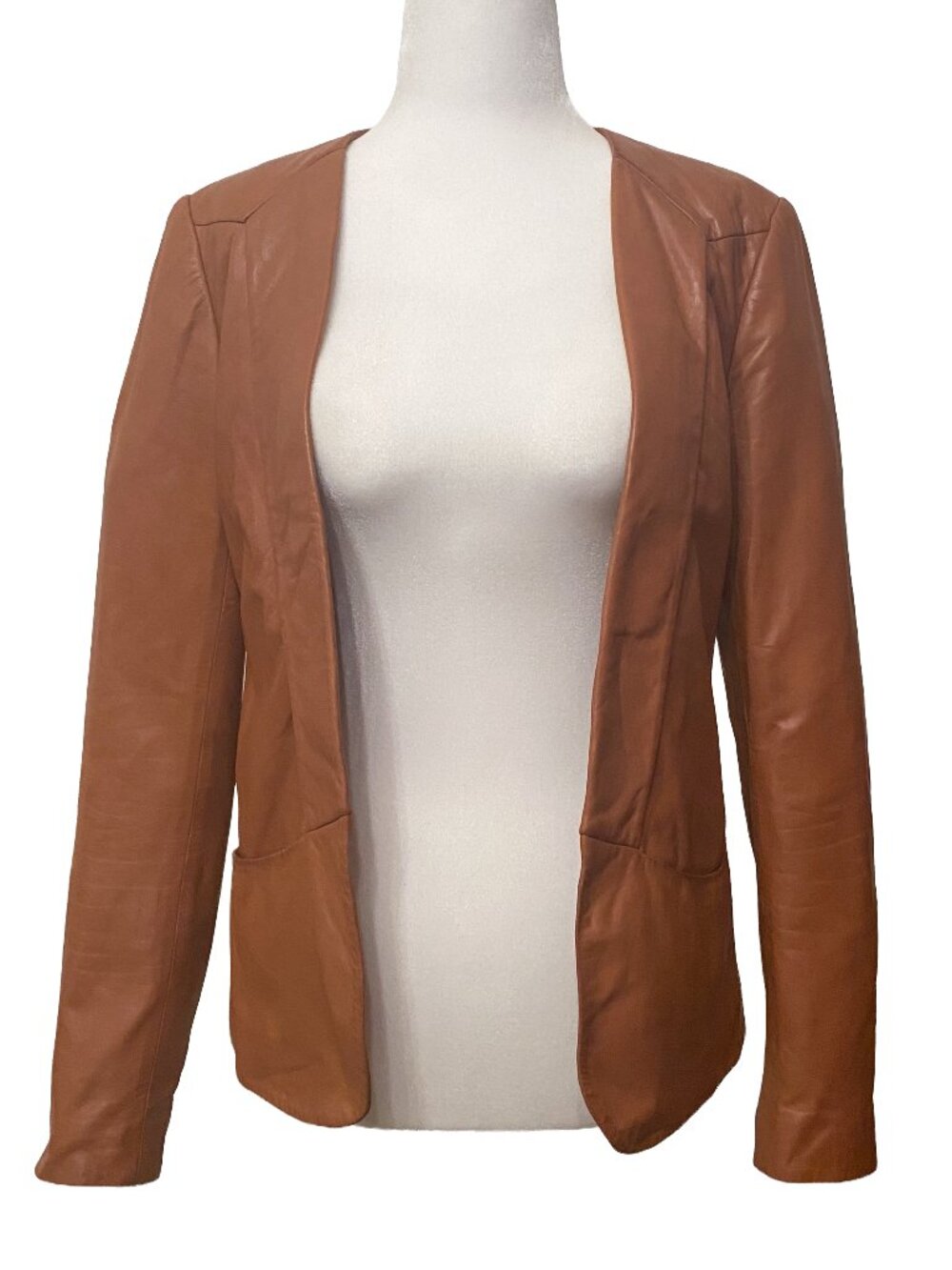 THEORY Frima Leather Jacket Blazer Saddle Brown Tan Sz 0 Game Day Chic Fall